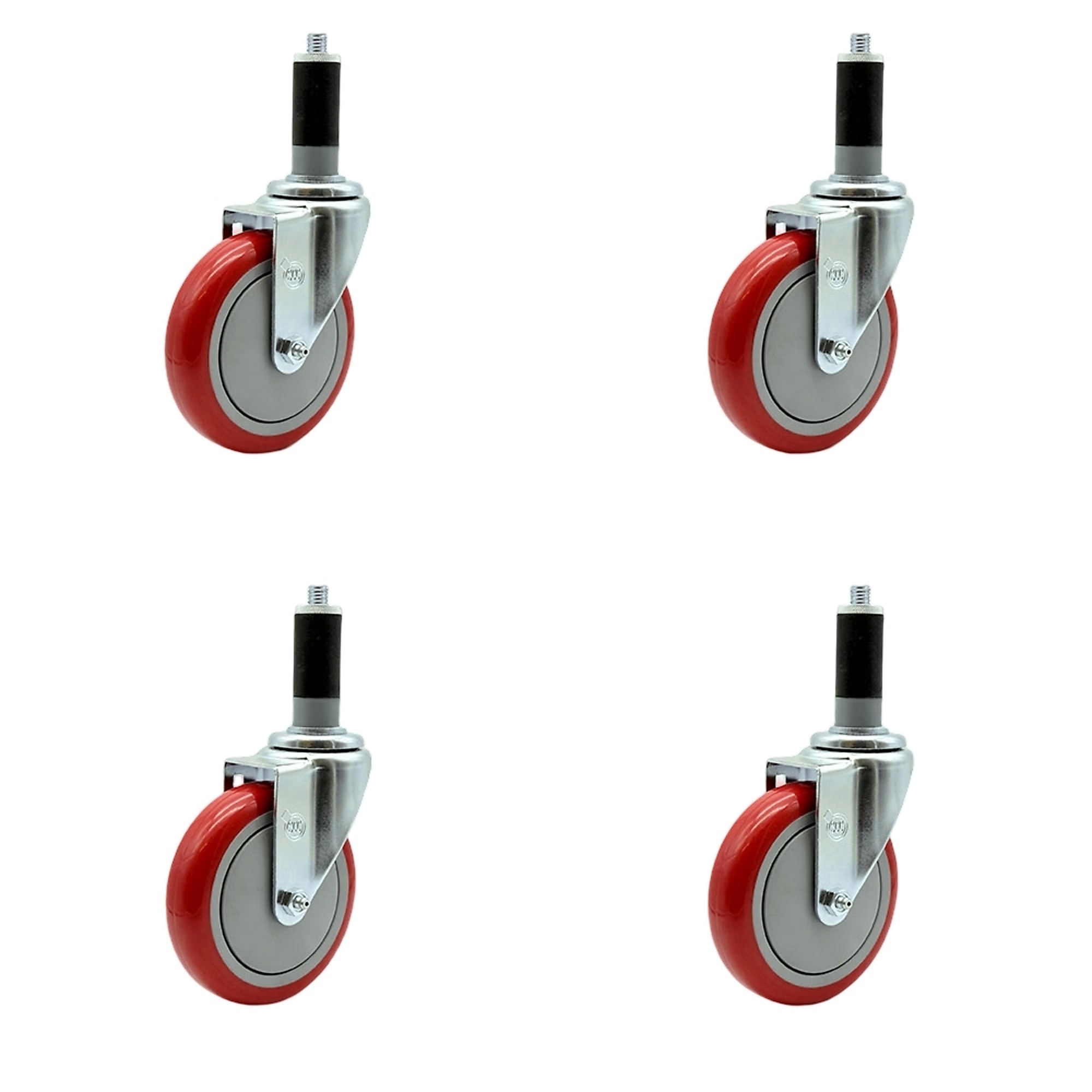Service Caster, 5in. x 1 1/4in. Stem Casters, Wheel Diameter 5 in, Caster Type Rigid, Package (qty.) 4, Model# SCC-EX20S514-PPUB-RED-MTG44-4